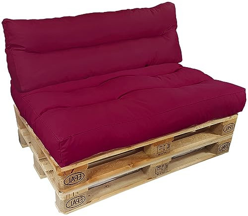NYVI Palettenkissen Set SunLounge Beere - Paletten Sitzkissen 120x80 cm + Rückenlehne 120x40 cm - Wasserabweisende Palettenauflage, UV-fest - Auflage für Europaletten - Loungekissen