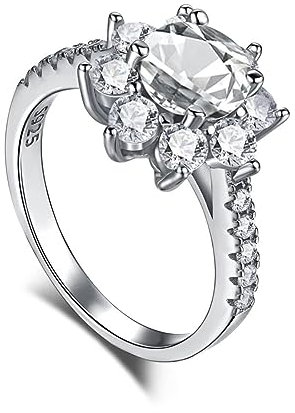 GemKing NE120280-S-W-WH-5 Stacklable Diamond 5A Grade Cluster Solid 925 Pure Silver Rings Stack Rings Sterling Silver 925