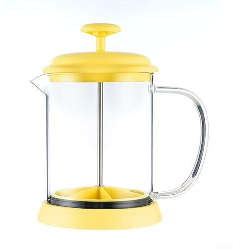 AIDNTBEO 600ML Cafetiere French Press Coffee Maker 304 Stainless Steel Clear Coffee Press Yellow
