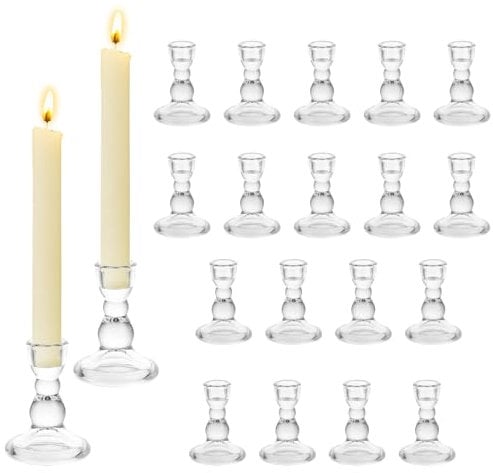 Hewory Kerzenhalter Glas Kerzenständer Stabkerzen: 20er Klar Stabkerzenhalter Glas Kerzenhalter Stabkerze, Klein Kerzenständer Kerzenleuchter für Weihnachtsdeko Tischdeko Hochzeit Party Deko