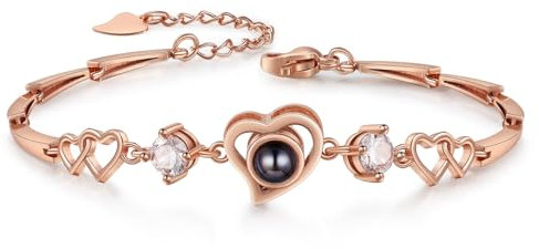 ALBERTBAND Personalisierte Projektion Armband Foto Armband mit Bild Rostfreier Stahl Personalisierte Geschenke für Damen, Mädchen, Freundinnen, Ehefrauen, Großmütter, Paare (Herz-Rose)