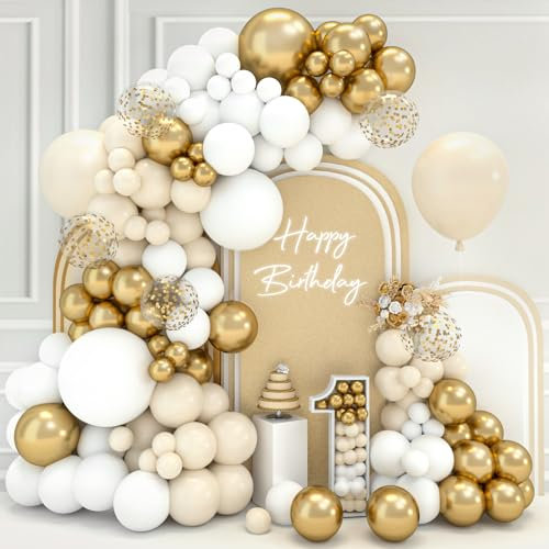 Weiß Gold Luftballon Girlande-Goldene Ballon Girlande Set Mit Weisse Ballons Luftballons Beige Matt Konfetti Luftballons,Luftballons Geburtstag,Luftballon Für Geburtstagsdeko Babyparty Hochzeit Ballon
