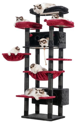 Gitelsnour Cat Tree for Indoor Cats Large Adult, 74 Cat Tower for with 3 Big Platforms, 2 Baskets, 2 Condos, Multi-Level Cat Scratching Posts, Black and Red GCT030BR