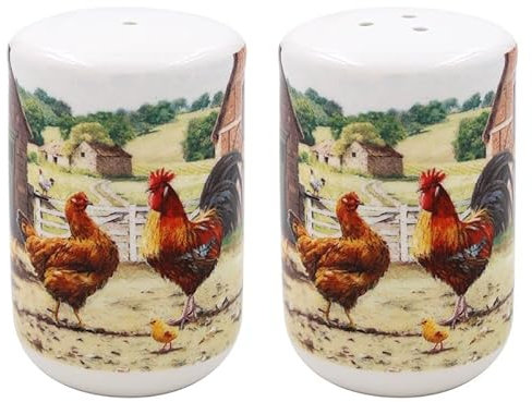 The Leonardo Collection Cockerel & Hen Salt & Pepper by Macneil Studios | Hand-Painted Ceramic Set | Whimsical Cockerel & Hen Design | Perfect for Farmhouse Décor
