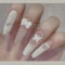 24pcs Long Coffin False Nails Beige Bow Press on Nails Butterfly Design Fake Nails Glue on Nails Mini Pearl Stick on Nails Removable Acrylic Nails Gifts Women Girls Nail Art Accessories