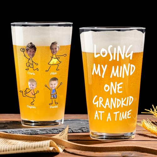 KEMEILA Bicchiere da birra personalizzato con foto del nipote, regalo per la festa del papà per il nonno da nipote e nipote, birra in vetro da 16 once, regalo di compleanno di Natale per gli amanti