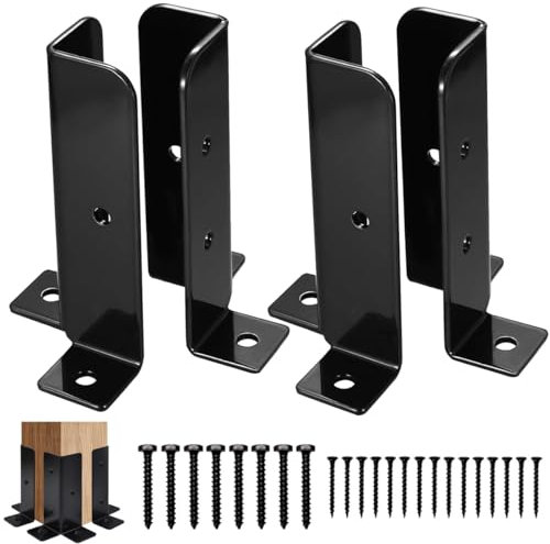 HOTUVEP Base de poteau, 4 supports de clôture réglables avec vis, support de support épais en acier massif, kit de réparation de clôture en métal pour terrasse, porche, balustrade, boîte aux lettres,