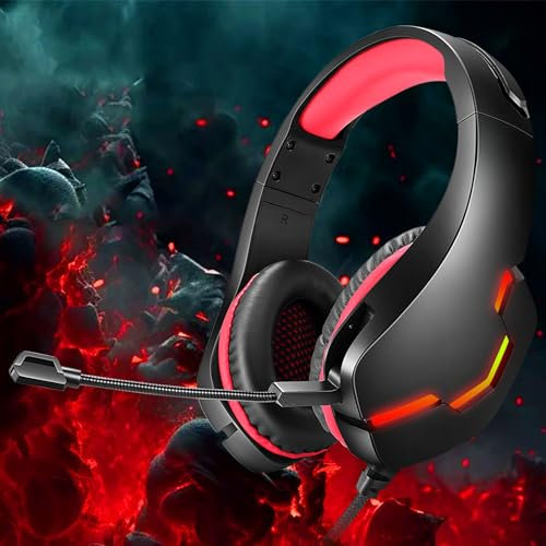 xinxinyu Wireless Gaming Headset,Bluetooth Gaming Headphones with USB and Type-c Connector, 48h Battery Life, Noise-canceling Microphone Suitable for Gaming and Listening to Music (Red)