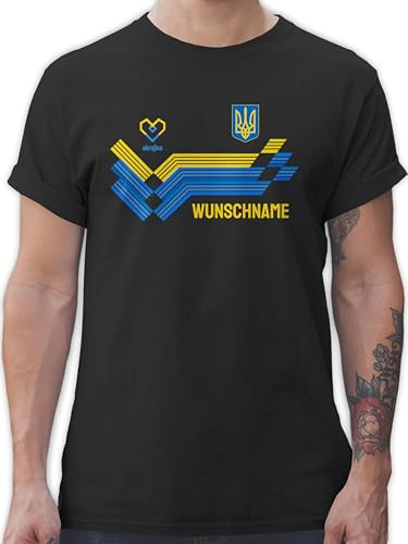 T-Shirt Herren - 2024 Fussball EM Fanartikel - Personalisierbares Ukraine Motiv Trikot | Individuelles Україна Design mit Wappen und Landesfarben | Mit eigenem Namen - 4XL - Schwarz