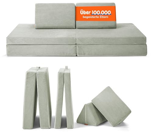 Funzy Spielsofa für Kinder - Das Original für kreatives Spielen, Modulare Spielcouch, Waschbarer Bezug, Robust und Langlebig, TÜV und Oeko-TEX 100 Zertifiziert mit 3 Jahren Garantie, Salbei Grün
