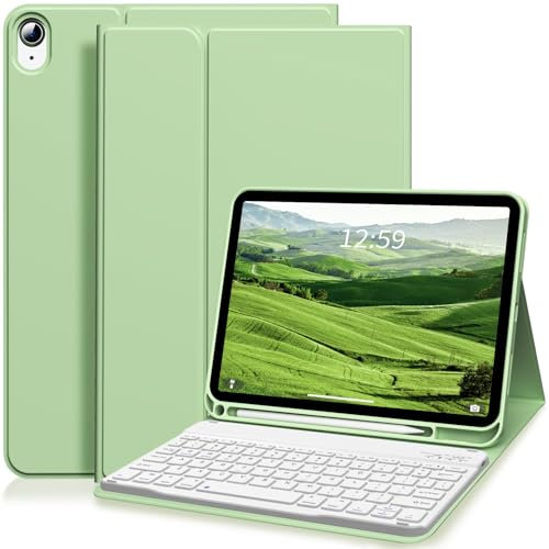 ZKTUYU for iPad 11th/10th Generation Case with Keyboard 11 inch/10.9 inch 2025 A16 2022 with Pencil Holder, Magnetic Detachable Wireless Bluetooth Folio Stand Rechargeable Keyboard Cover, Green