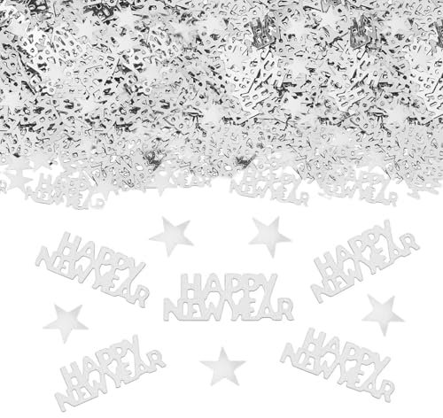 ParPix Konfetti Silvester Deko Silber, Happy New Year Streudeko, Glitzer Sterne Tischdeko, Neujahr Confetti, Dekoration, Streudeko Party 2025