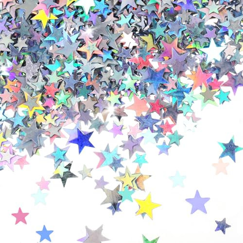 6000 Stück Konfetti Geburtstag Deko, 60g Ster Silber, Holografische Sterne Glitzer Pailletten, Tisch Streudeko, Acryl Sterne für Party, Hochzeitsdekorationen