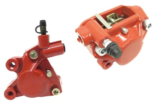 Bremssattel Bremszange Set Rot passend für Yamaha Aerox, MBK Nitro, Aprilia SR 50, Benelli 491, Italjet Dragster 50 – Vorne + Hinten mit vormontierten Bremsbelägen