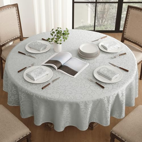 Romanstile Tischdecke rund 160 cm Grau abwaschbar Fleckenschutz wasserabweisend Damast Jacquard Ranke Tischdecken Tischtuch Table Cloth für Party,Geburtstag,Hotel,Restaurant,Bar,Frühling,Outdoor