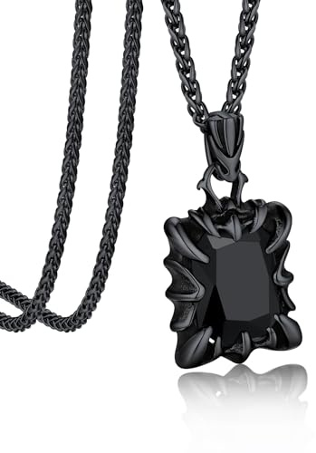 Bandmax Herren Kette mit Stein Männer Edelstahl Halskette mit Anhänger Stein Rubin/Blau/Grün/Schwarz Punk Kettenanhänger Accessoires Gothic Schmuck für Freund Ehemann