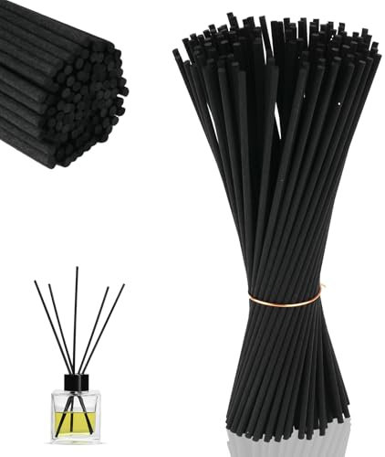 100 Stück Rattanstäbchen für Raumduft, 20cm x 3mm Duftstäbchen Nachfüller, Aroma Diffuser Stäbchen für Ätherische Öle im Home Office Hotel Spa Aropatherapie (Schwarz)