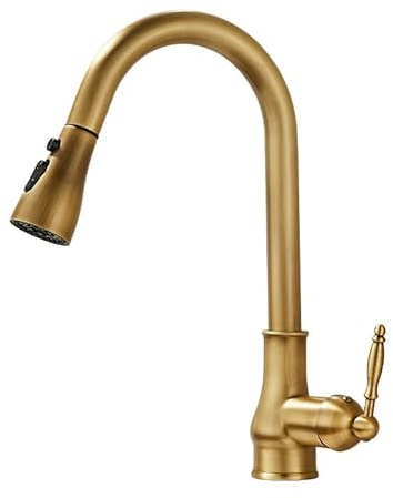FQYEP Wasserhahn Küche mit Brause Ausziehbar Küchenarmatur Retro Vintage 360° Schwenkbar Einhebel Mischbatterie Küche mit 2 Strahlarten Antik 2