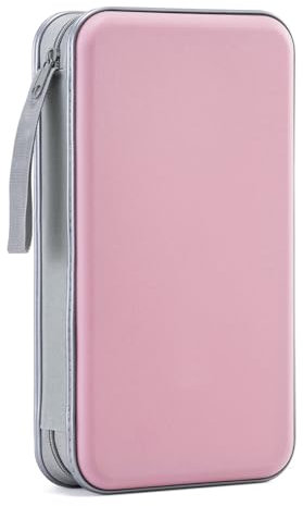 LIOVODE DVD-Hülle, 96 Kapazität, CD-Hülle, tragbare CD-Hülle, Aufbewahrung, Hartplastik, DVD-CD-Brieftaschen-Halter, Organizer für Auto (Hellrosa)