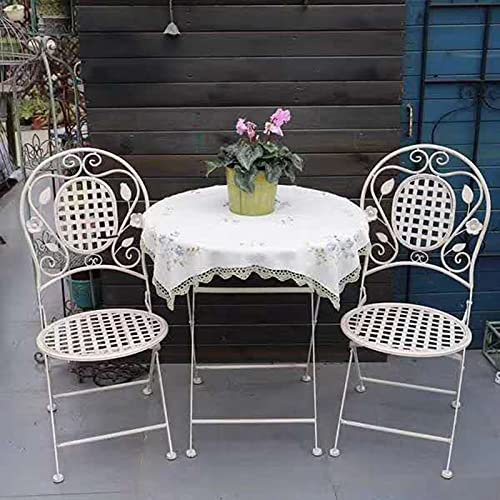 IUBGFTO Three-piece Outdoor Wrought Iron Table And Chair Set, Foldable Terrace Furniture, Leisure Bistro Table And Chair Set, White Retro Tables And Chairs