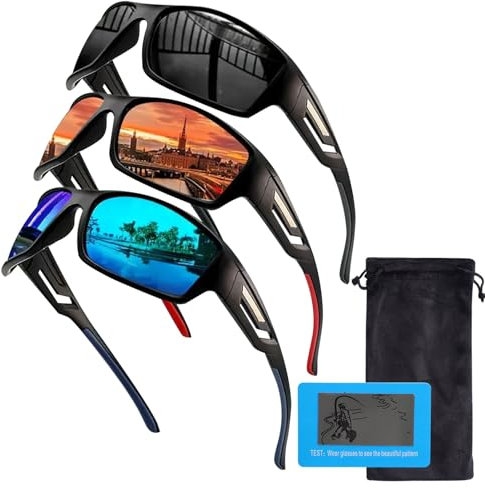 Risipu 3 Pack Polarisierte Radfahren Sonnenbrille Sport Sonnenbrille für Männer Frauen, Herren Fahrradbrille Sonnenbrille Wrap Around UV400 Schutz für Radfahren Angeln Fahren Laufen
