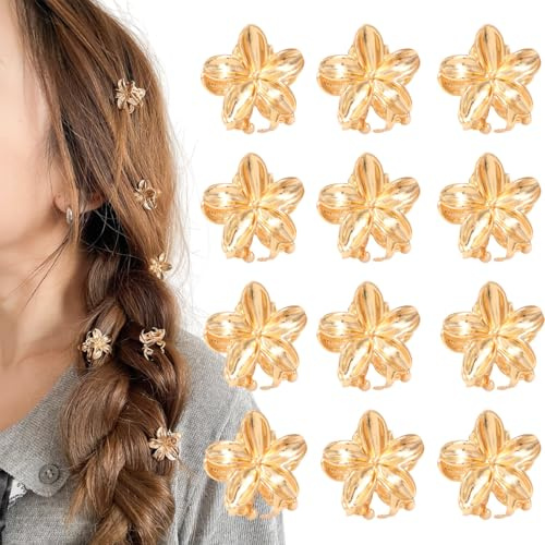 Juego de 13 pinzas de pelo con flores doradas para mujeres y niñas, mini pinzas pequeñas de metal, accesorios dorados para el cabello