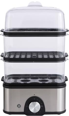 HMIR 3-Tier Food Steamer Electric 500W - 3L Capacity - 60-Minute Timer - Healthy Steam Cooking Food - Multi-Cooker 3 Steam Baskets, Electric Egg Cooker with 8-Egg Capacity
