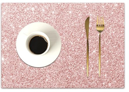 DASNK Lot de 4 Sets de Tables Lavables Antidérapant Résistant à l'usure à la Chaleur, Facile à Nettoyer et Stocker,Paillettes d'or Rose Paillettes floues,45x30cm