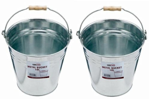 Best House | 9L 12L 15L 18 L | Metal Bucket | Galvanised | Multipurpose Strong Steel Wooden Handle | Indoor/Outdoor | Home, Garden, Bathroom and Garden Waste (Pack of 2) -18 Litres