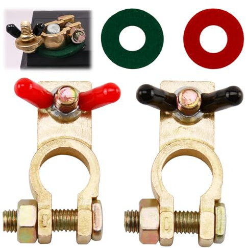OnrySxn Battery Terminals 12V, Solid Brass Battery Terminal Connectors Car Clamps for RV Van Boat Truck Caravan Marine Boat, 12V/24V Positive and Negative Set