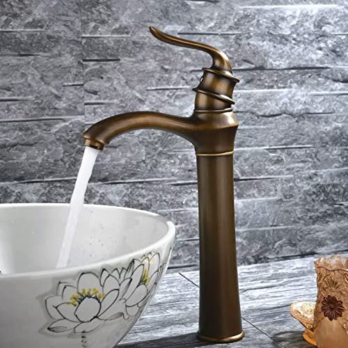 Robinet de lavabo en cuivre antique avec eau chaude et froide avec tuyau d'entrée pour rénovation de salle de bain