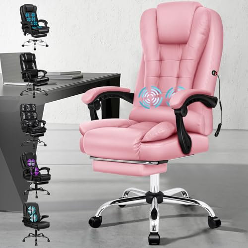 ALFORDSON Sedia ufficio massaggio Gaming Poltrona direzionale pelle PU computer stile corsa, Pelle PU, Rosa