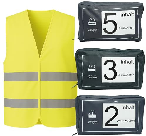 VZL Warnwesten Auto Set – TÜV geprüfte Warnweste EN ISO 20471 – Warnweste Auto – 2/3/5 Stück Warnwesten – für Auto, Motorrad, Fahrrad – Warnweste Kinder – Rettungsweste Kinder (5)