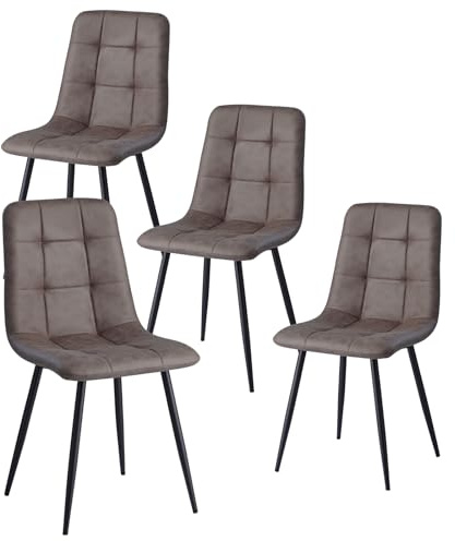 HJhomeheart Lot de 4 Chaises de Salle à Manger Modernes, Confortables, en Cuir Imperméable, sans Accoudoirs, avec Pieds en Métal, Idéales pour Les Chambres, Les Bureaux et Les Salons, Marron Foncé
