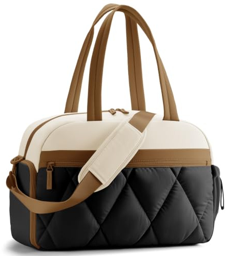 Lekespring Sporttasche für Damen, Handgepäck, Schuhfach für Weekender | Übernachtungen, Sport, Krankenhaus, Persönliche Gegenstände, Wasserabweisend, mit Nassfach, Beige mit Braun, 42×20×30 cm, 24L