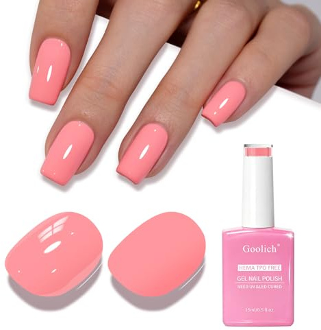 Goolich Coral Gel Polish, 15ML HEMA & TPO Free Coral Pink Gel Nail Polish Soak off U V LED Spring Summer Nail Design Manicure Salon for Women Girl