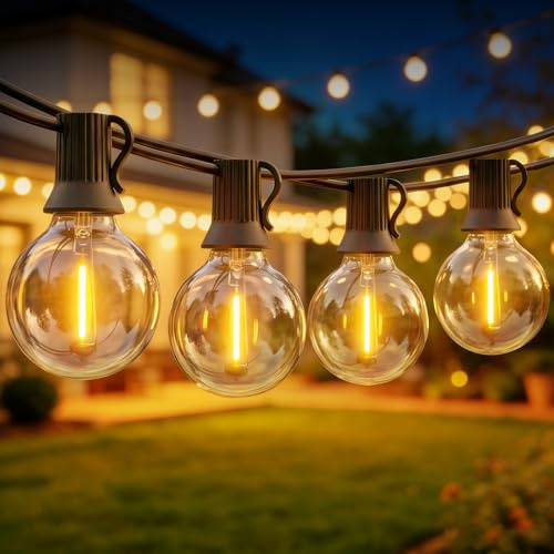 Outdoor Festoon String Lights Mains Powered, 100FT/30M Garden String Lights with 50+2 Shatterproof G40 Bulbs, IP44 Waterproof Outside Lighting for Patio Gazebo Pergola Party Wedding (Warm White)