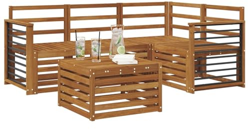 vidaXL Outdoor-Sofagarnitur 5 pcs Natur Massivholz Akazie, Moderner Garten-Sofaset, Coole Terrassenmöbel, zeitgemäße Lounge, modulares Design, Akazien-Elemente