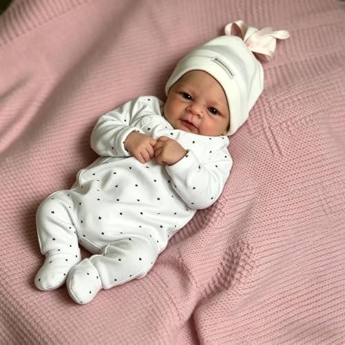 RXDOLL Reborn Baby Vollsilikon Lebensecht Junge, 43CM Lebensechte Baby Puppe Mit Haaren, Realistische Junge Puppen Offene Augen, Silikon Babypuppen Wie Echte Babys, Lächelnd Puppe