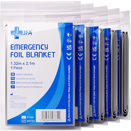 Rettungsdecke Rettungsdecken 5er Set (= 5 Stück) Silber 210 x132cm Rettungsfolie für Erste Hilfe Notfall Rettungsdienst