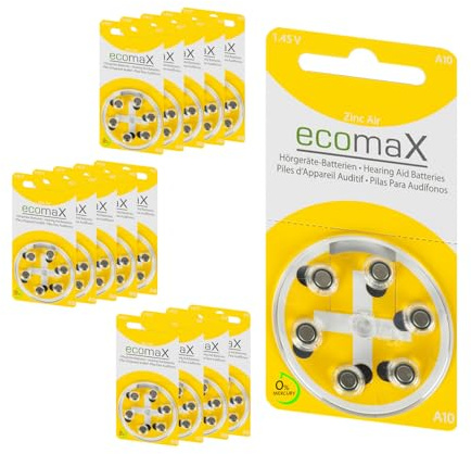 ecomaX HÖRGERÄTE Batterie Typ 10 PR70 GELB A10 BATTERIEN (90)