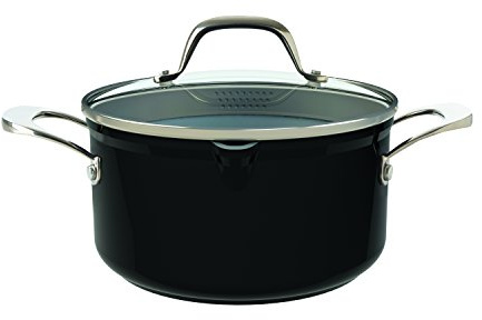 Laguiole Kochtopf mit Glasdeckel | 24 cm Durchmesser | 5,1 Liter | Ausgießer, Antihaftbeschichtung, Farbe:Schwarz