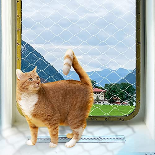 PAWISE Red de protección para gatos para gatos, balcón, transparente, incluye una cuerda de 25 m, 20 ganchos y 20 ganchos en la pared de goma (600 x 300 cm)