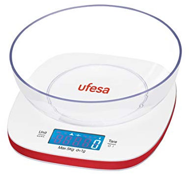 Ufesa BC1450 - Báscula de cocina Digital, Gran bol de Plástico, 5kg