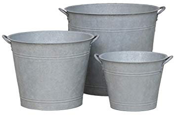 Wunderschönes Zinkgefäß/Zinkbehälter zum Bepflanzen - Farbe: Natur Zink - Innen & Außen - Winterfest - Pflanzgefäß/Gartendeko (Kübel - 3er Set)