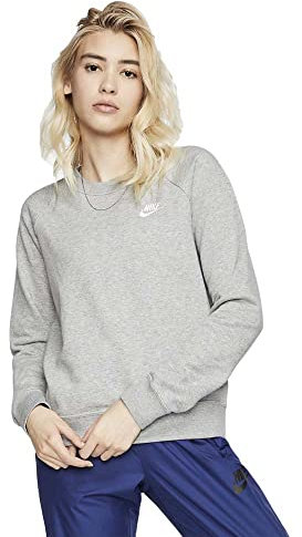 NIKE Women's W Nsw Essntl Crew Flc Long Sleeved T shirt, Dk Grey Heather/(White), L UK