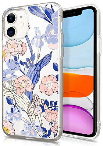RXKEJI iPhone 11 Case Clear Cute Girls Floral Design TPU Soft Slim Flexible Silicone Cover Phone Case for iPhone 11 6.1 inch 2019 - Flower Pink Blue