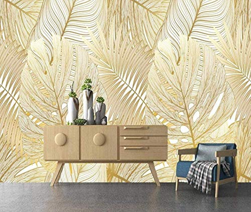 Papier Peint 3D Intissé Plante De Feuille De Bananier Tropical Abstrait Doré Papier Peints Décoration Murale 250x175cm