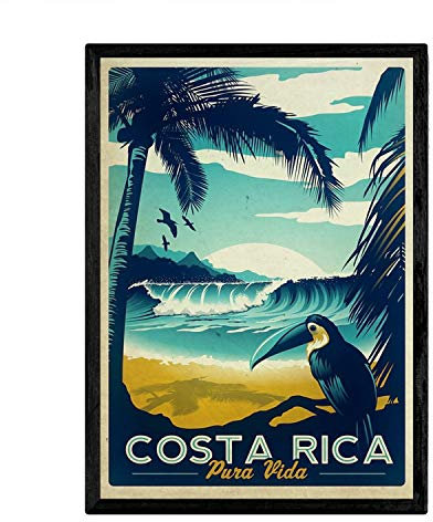 Nacnic Vintage Poster Costa Rica. Blätter für Interieur mit klassischen und antiken Werbebildern zu dekorieren. Gemälde Retro-Dekor. A3
