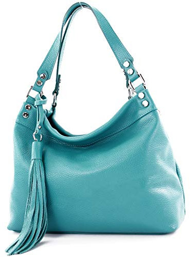 modamoda de T201 Damen Leder Schultertasche Handtasche handmade in Italy, Farbe:Türkisblau